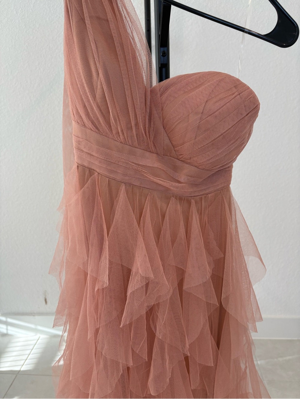 iRE Fashion Strapless Ruffled Tulle Dress in Blush
